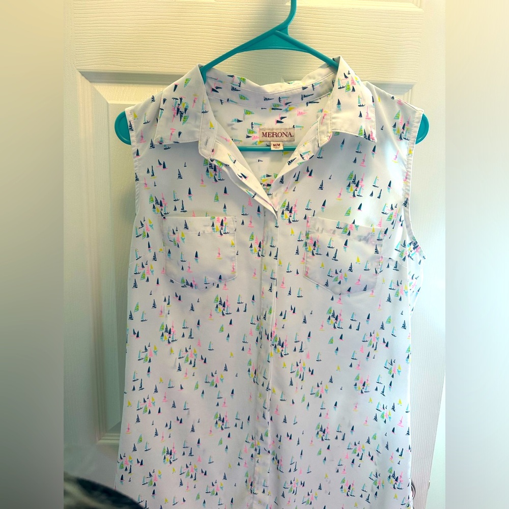 Sail Boat Button Down Blouse